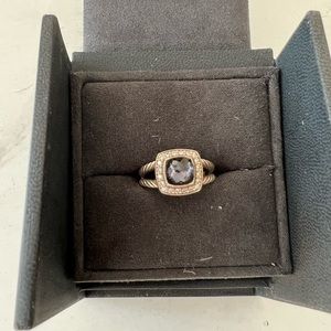 David Yurman Petite Albion ring with Black orchid and pave diamonds. Size 7.5